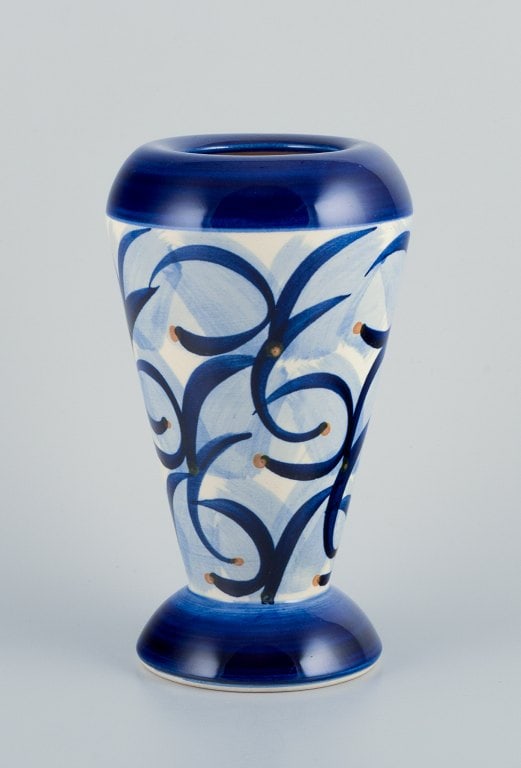 Søholm, Bornholm, Denmark. Ceramic vase. Abstract design. Glaze in blue shades. (1 of 8)