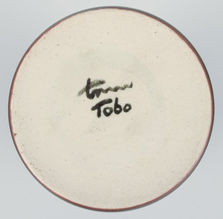 Ingrid and Erich Triller, Sweden. Unique ceramic vase decorated with green-brown toned glaze. - 6