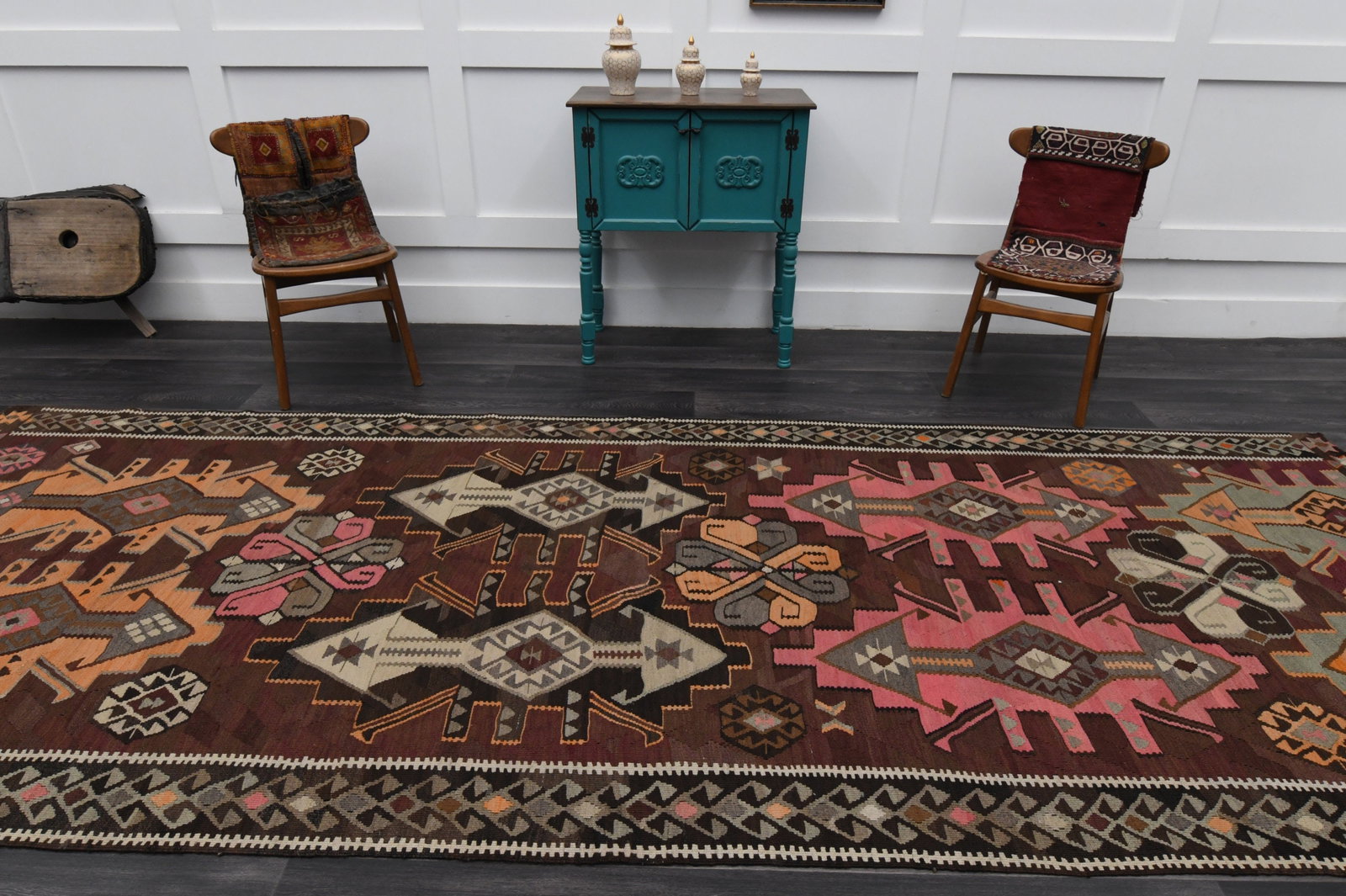 5.3x13.7 ft, TURKISH WIDE KILIM Runner - 11