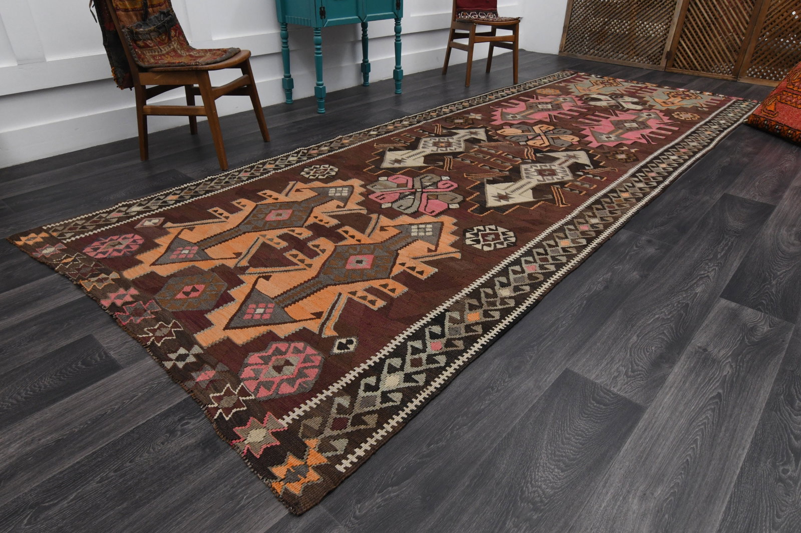 5.3x13.7 ft, TURKISH WIDE KILIM Runner - 2