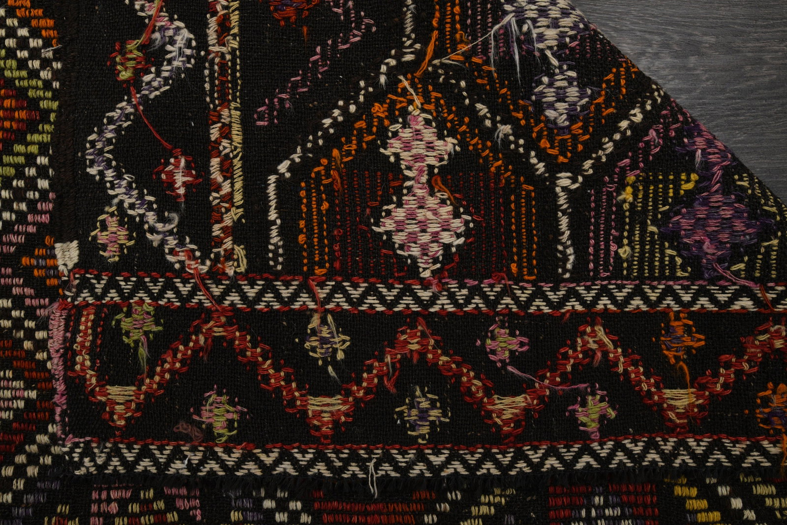 5x9 Black Colorful TURKISH Flatweave Kilim - 19