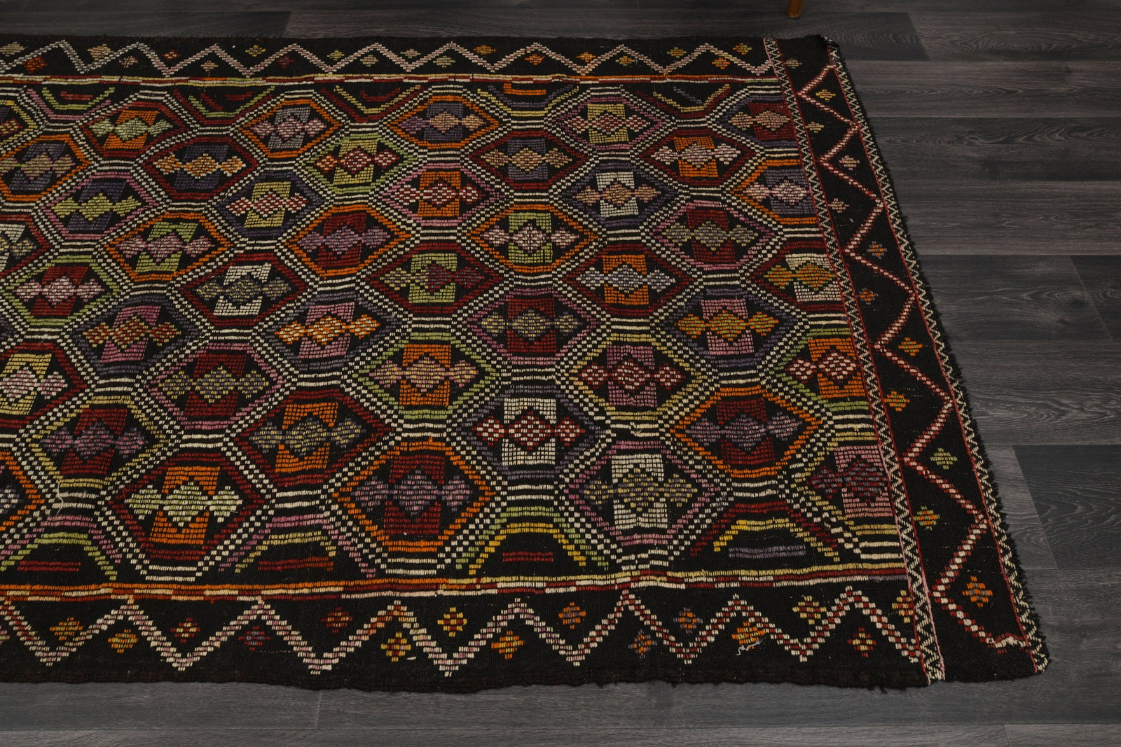 5x9 Black Colorful TURKISH Flatweave Kilim - 6