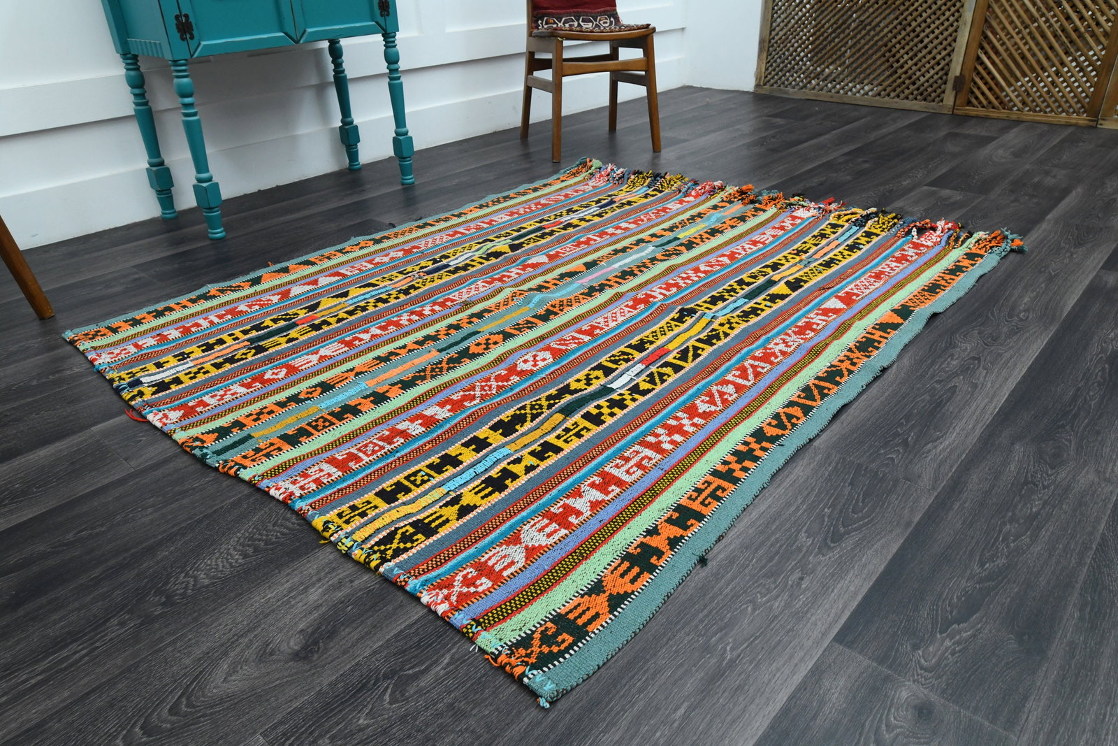 4.9x5.6 ft, TURKISH Rug, Kilim - 3