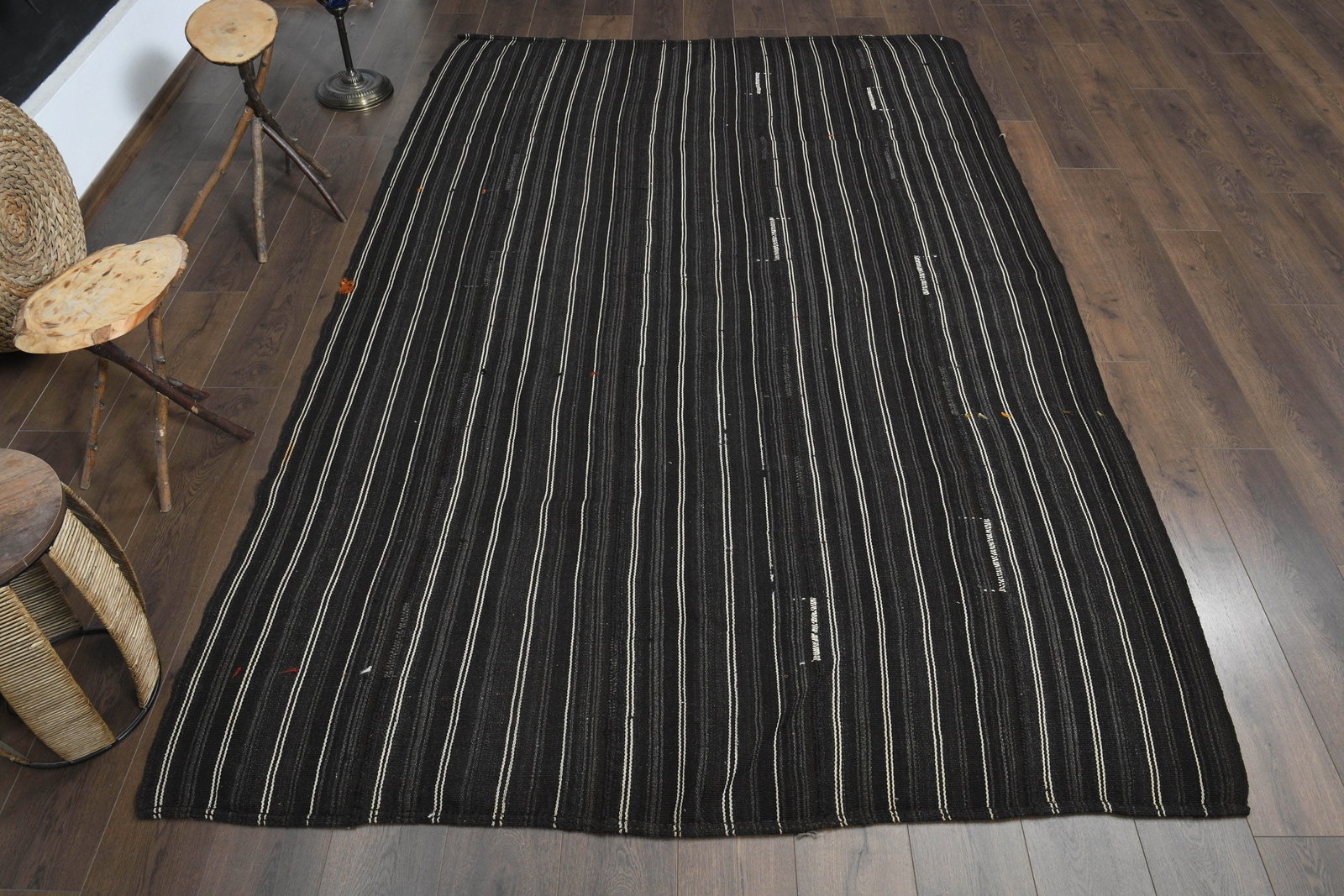 6'3x9.7 ft, BLACK KILIM RUG - 13