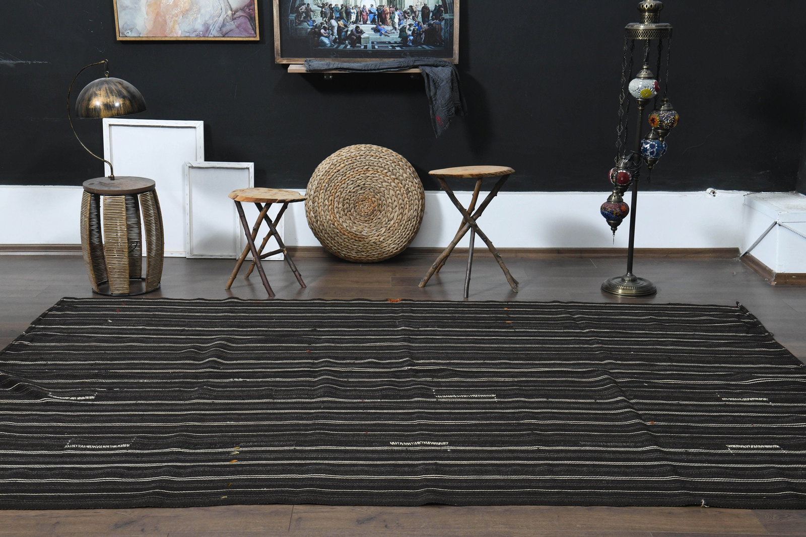 6'3x9.7 ft, BLACK KILIM RUG - 14