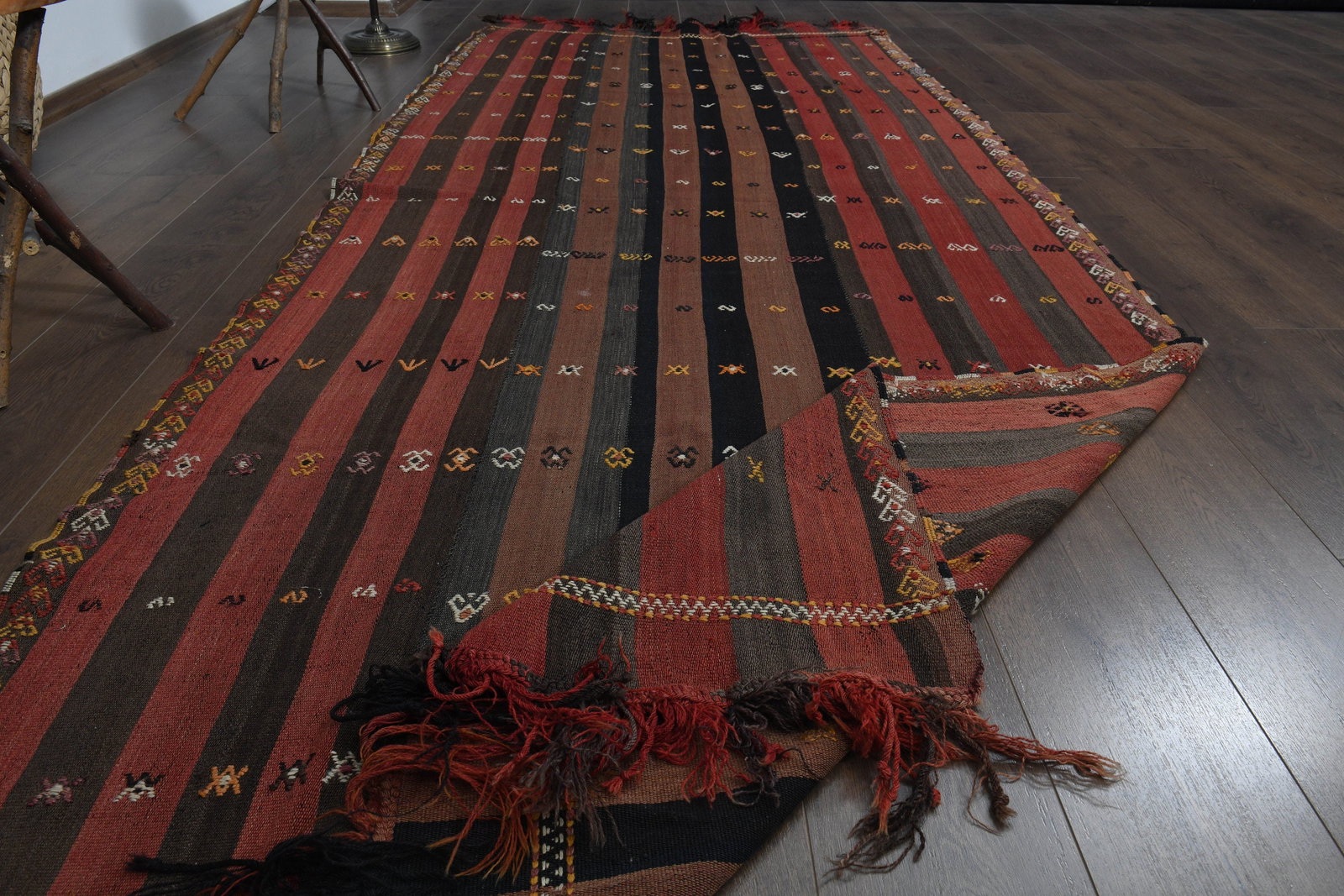 4'6x11'4 ft, ORANGE KILIM RUG - 14
