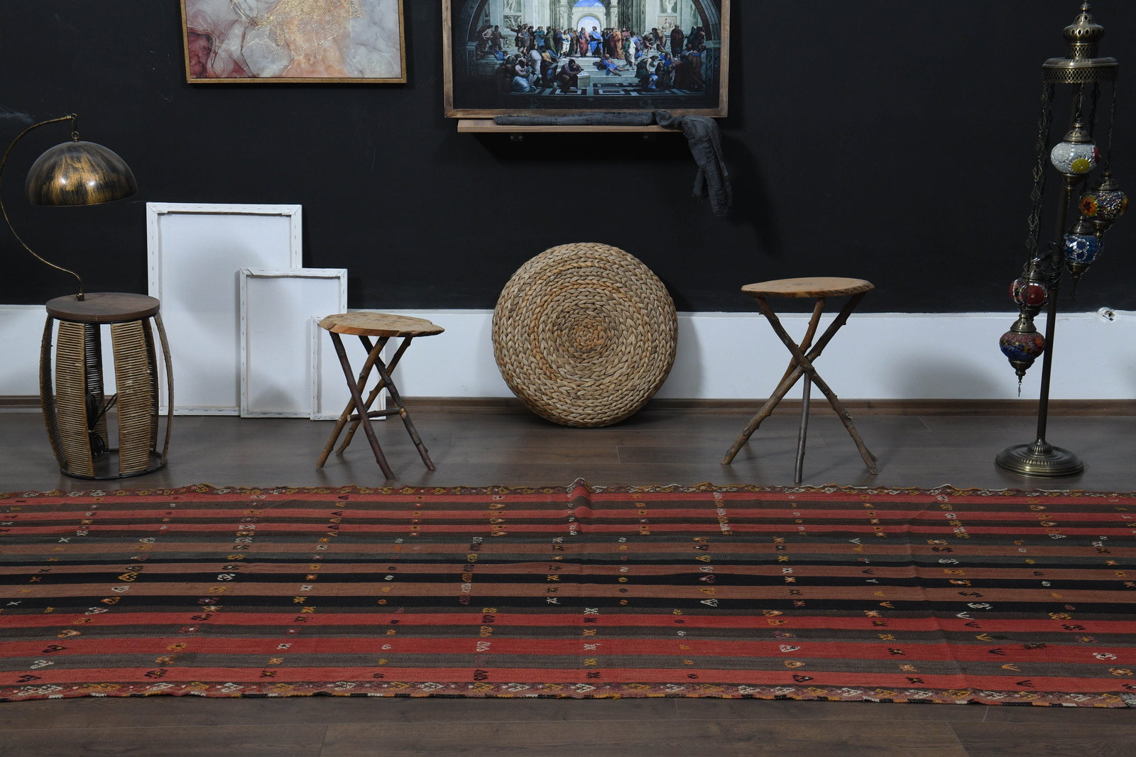 4'6x11'4 ft, ORANGE KILIM RUG - 7