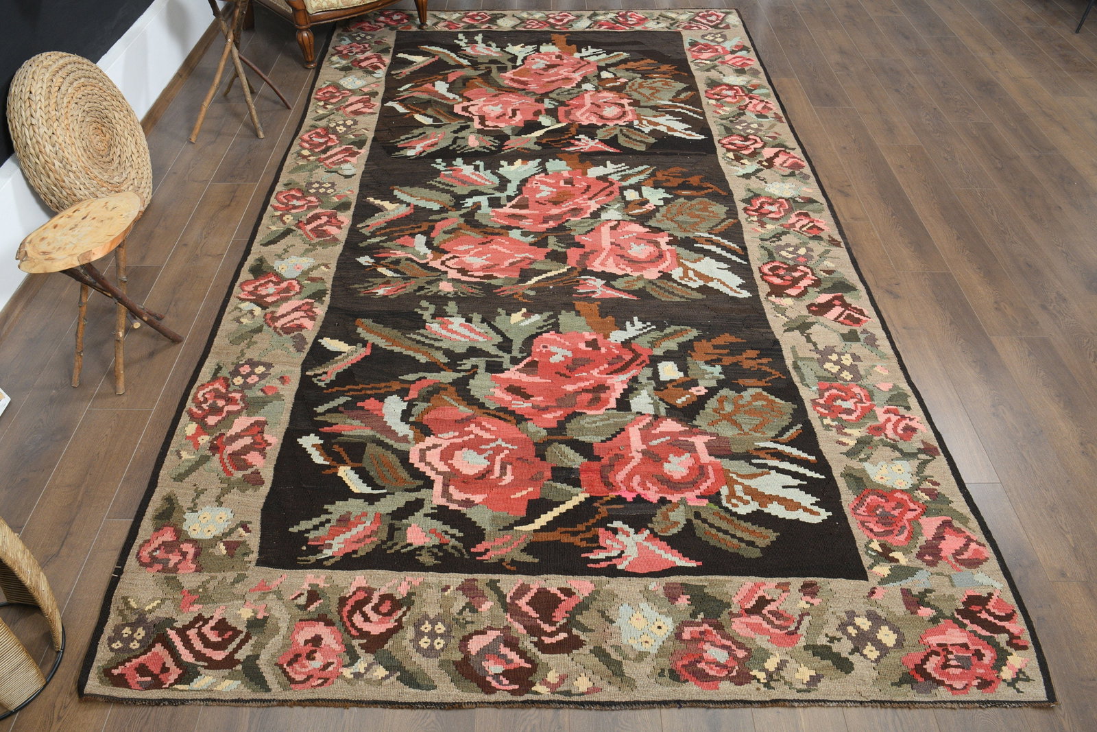 6'6x11'8 ft, PINK ROSES MOTIFS - 2