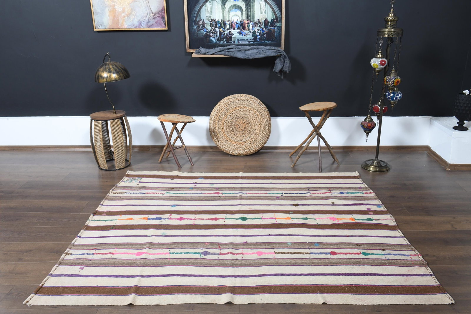 5'4x7 ft, STRIPED KILIM RUG, Flatweave - 10