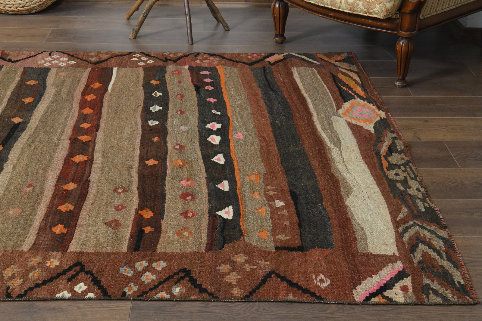5'5x9'7 ft, BROWN STRIPED KILIM - 13