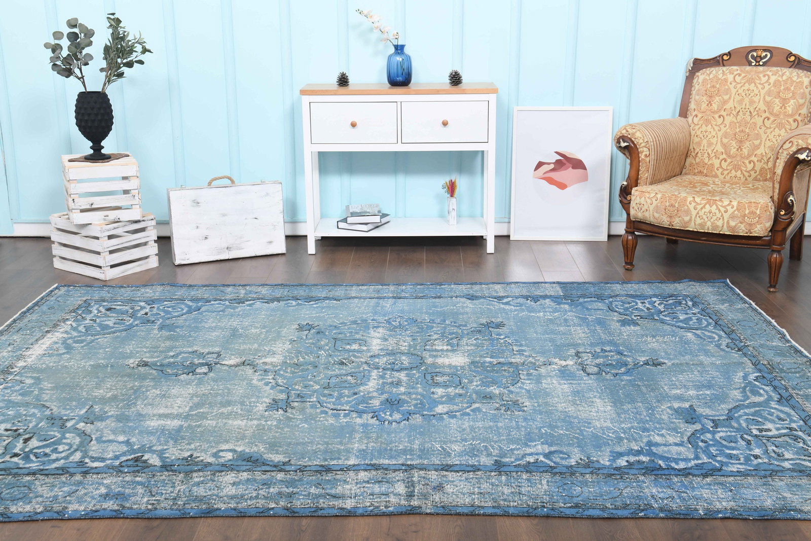 6'9x10 ft, BLUE FADED RUG - 2