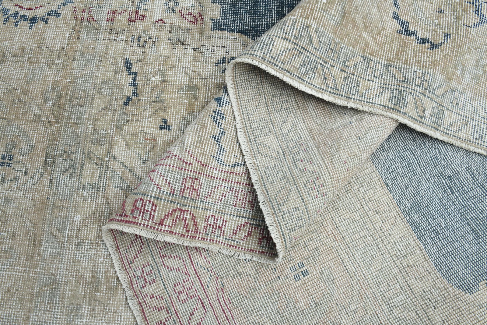 BLUE TURKISH RUG, Area Rug: Title: BLUE TURKISH RUG, Area Rug Description: This Turkish one-of-a-kind Vintage Turkish Rug is hand-knotted and handwoven by the most skilled artisans who use pure wool, in muted, natural tones,