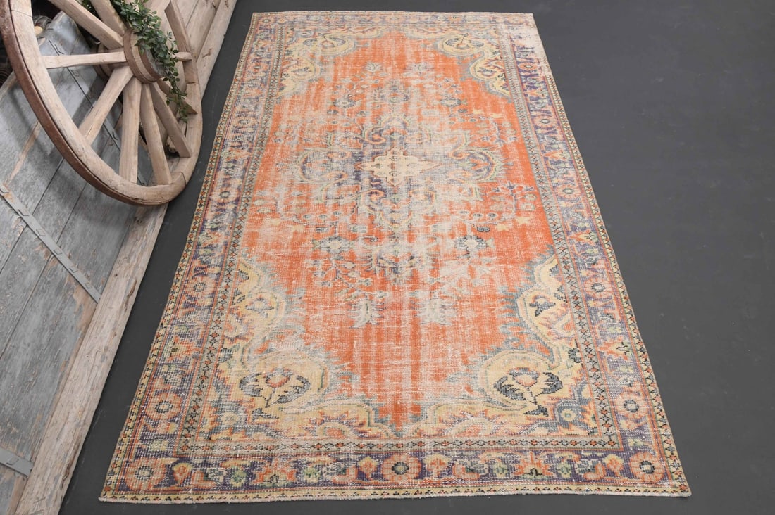 6x10 RUG Brunt Orange Area Rug: Title: 6x10 RUG Brunt Orange Area Rug Description: This Turkish one-of-a-kind Vintage Turkish Rug is hand-knotted and handwoven by the most skilled artisans who use pure wool, in muted, natural