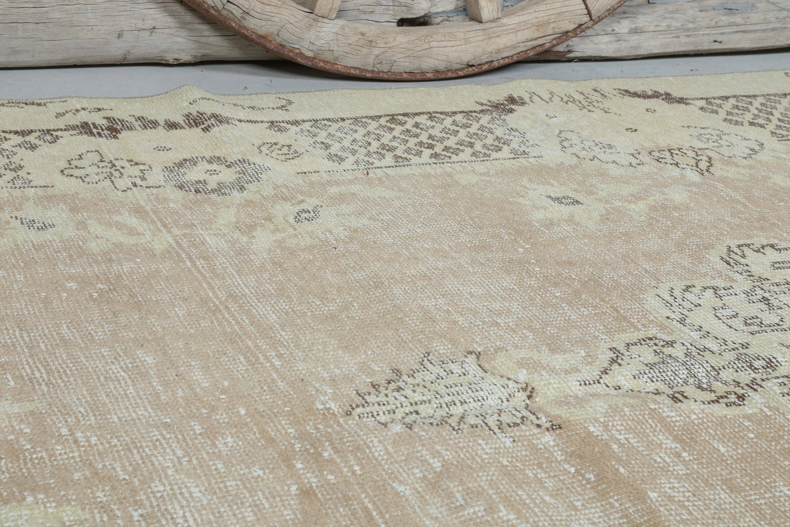 6.1x10 Beige Vintage Turkish Oushak Rug - 2