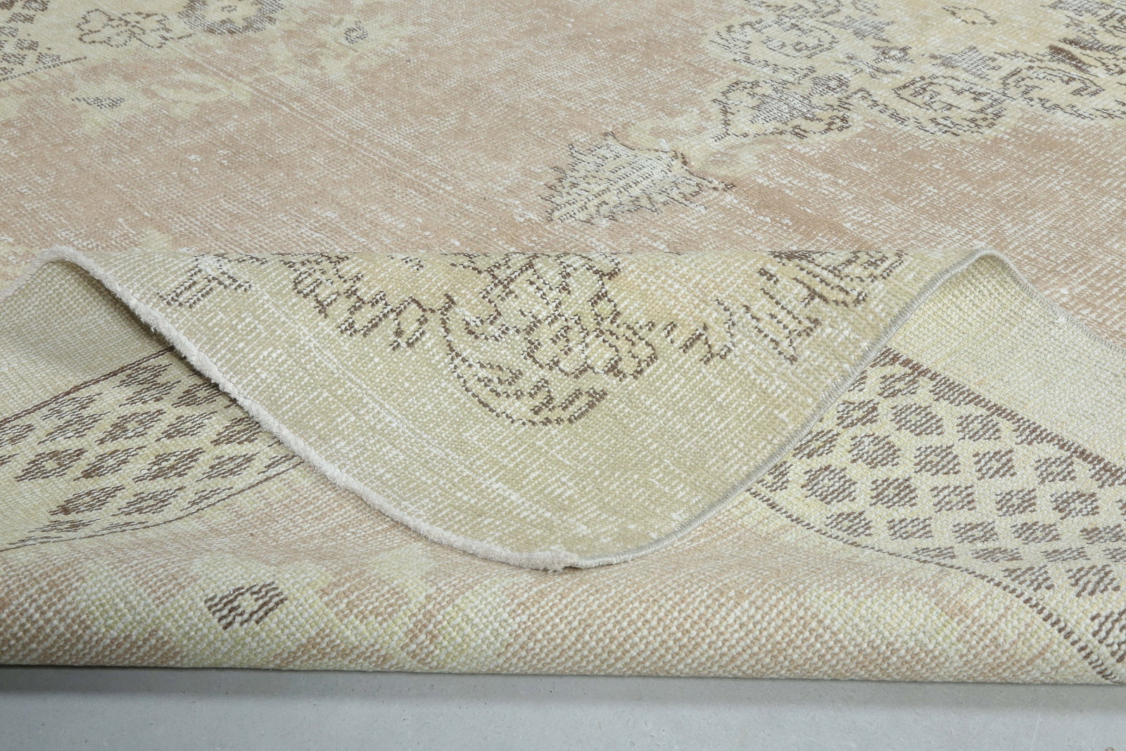 6.1x10 Beige Vintage Turkish Oushak Rug - 9