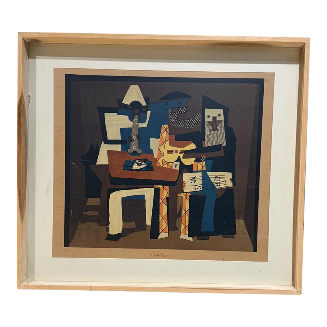 Vintage Modern Framed Art Picasso Three Musicians MoMA: AMBIANIC presents MoMA Modern Art by Picasso Three Musicians artwork has some wear 25.25 h x 28.5 w x 2 dÂ Art 17.75 h x 20.25 original vintage condition unrestored non reflective glass small
