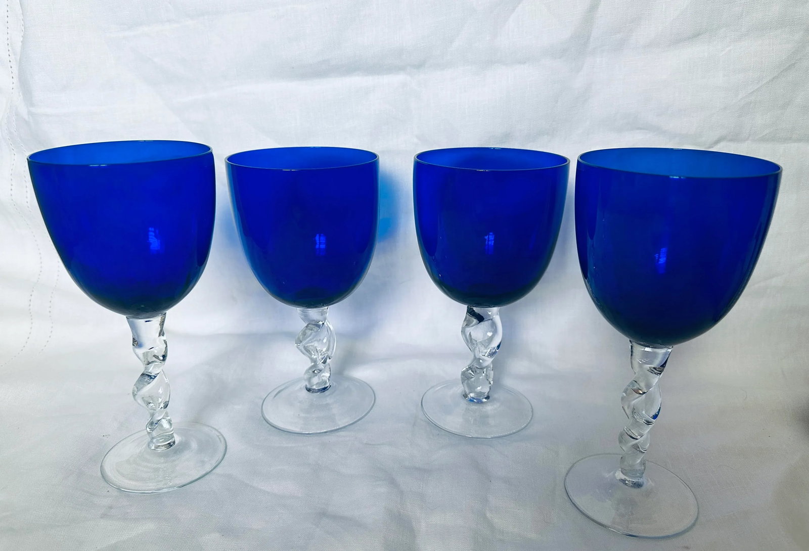 Set of 4 Empoli Cobalt Blue Twisted Stem Goblets & Wine Glasses - 2