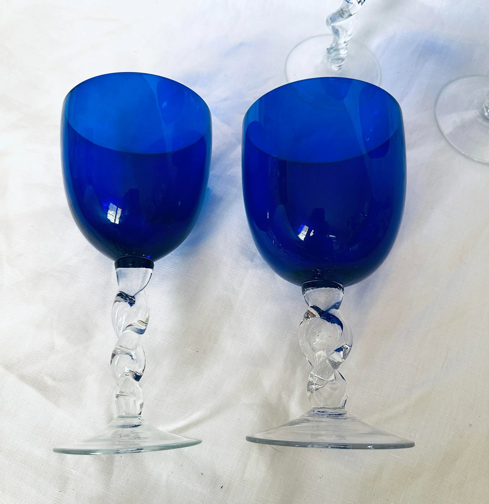 Set of 4 Empoli Cobalt Blue Twisted Stem Goblets & Wine Glasses - 3