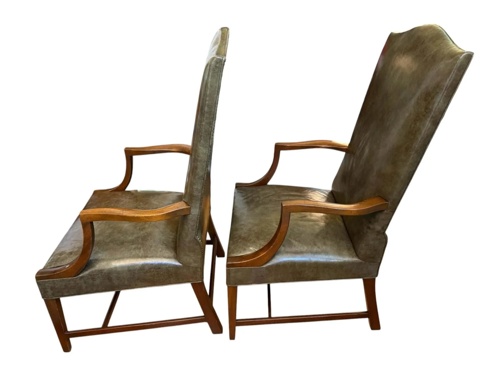 Mid 20th Century Kittinger Cw-13 Colonial Williamsburg Green Leather Lolling Chair - A Pair - 3