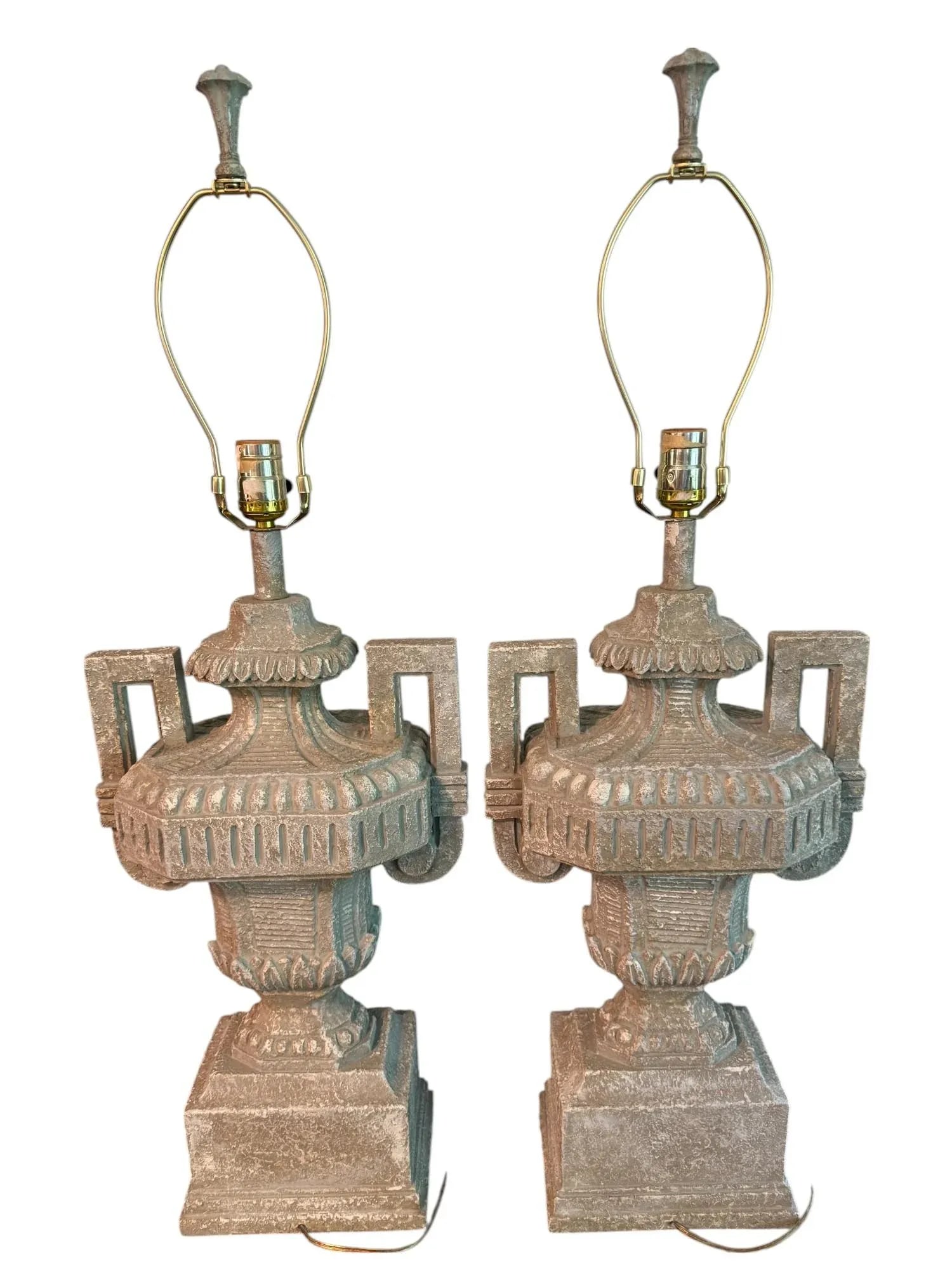 Late 20th Century Composite Urn Table Lamps - A Pair - 3