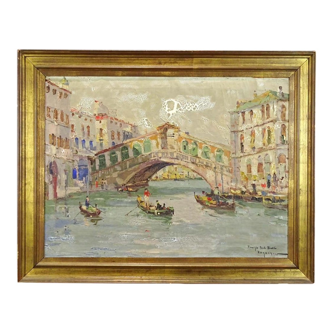 Early 20th Century Rudolph Negely Impressionistic Oil Painting of Veniceâ"Â™s Rialto: Rudolph or Rudolf Negely (1883-1950)Ponte di Rialto (Rialto Bridge), Venice, ItalyOil on canvas, in a period gilded frame.Impressionistic scene depicting the famous Rialto Bridge. Signed and dated,