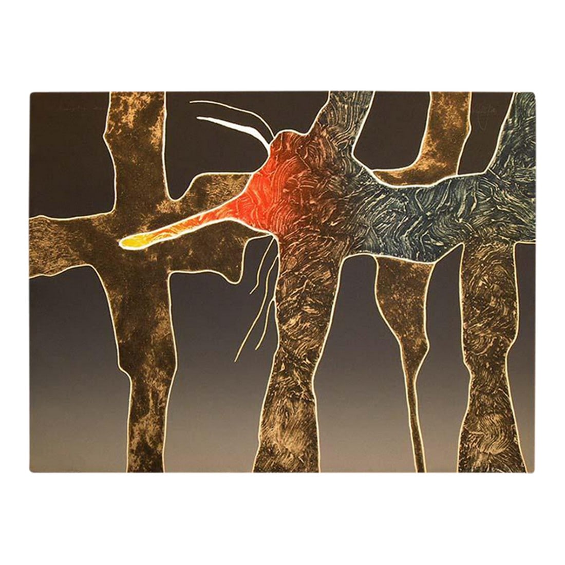 1980s Peter Keefer "Moon Figure Xliv" Signed Numbered Fine Art Collagraph Abstract Art, Framed: Moon Figure XLIV by Peter Keefer Hand signed, numbered and titled by the artist "Moon Figure XLIV" unframed Limited Edition Intaglio Collagraph Hand signed by the artist (see definition of Collagraph