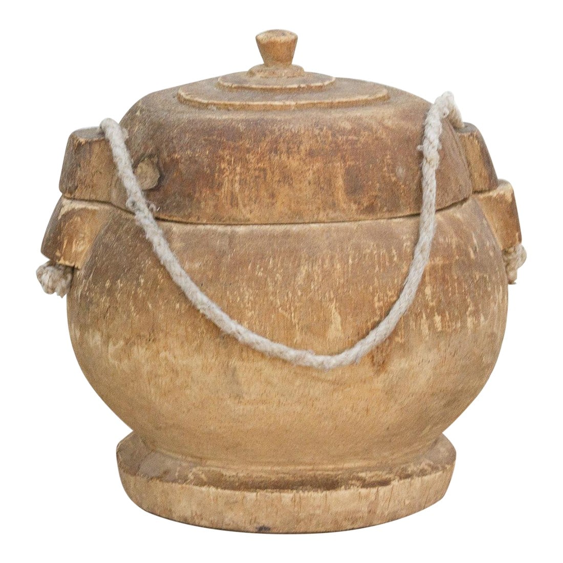 Antique Wooden Nomad Lunch Box: Discover the rustic charm and enduring craftsmanship of traditional artistry with this delightful wooden bowl with lid and carrying handle. Each bowl in this collection is a testament to the skill