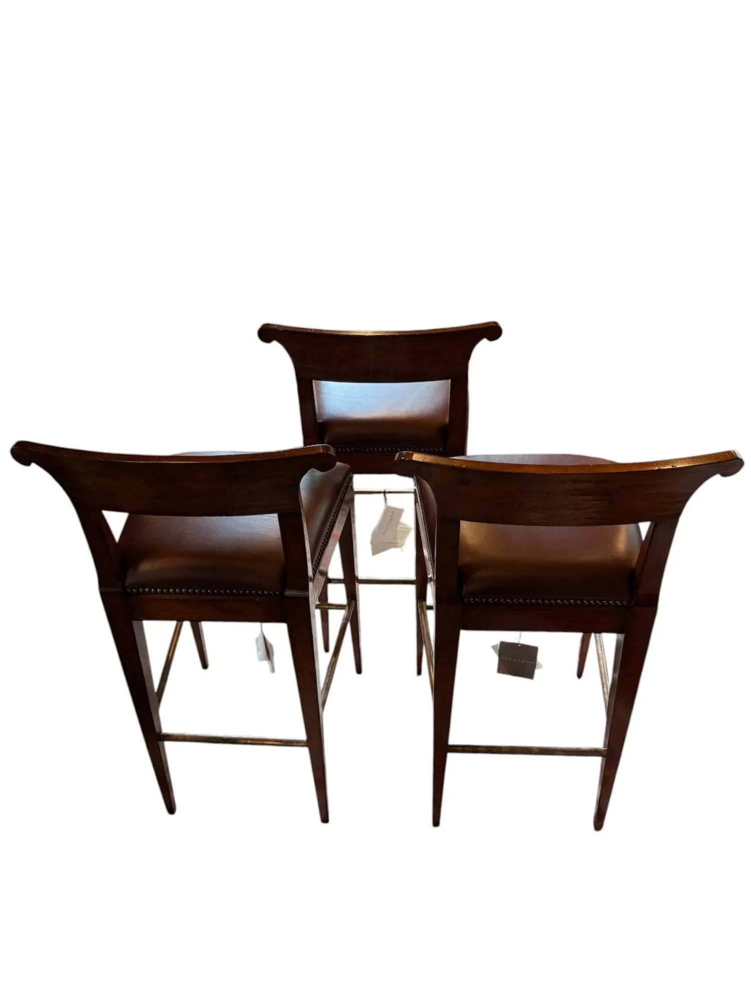 New Henredon Acquisitions Leather Wood and Brass Bar Stools - A Set of 3 - 4