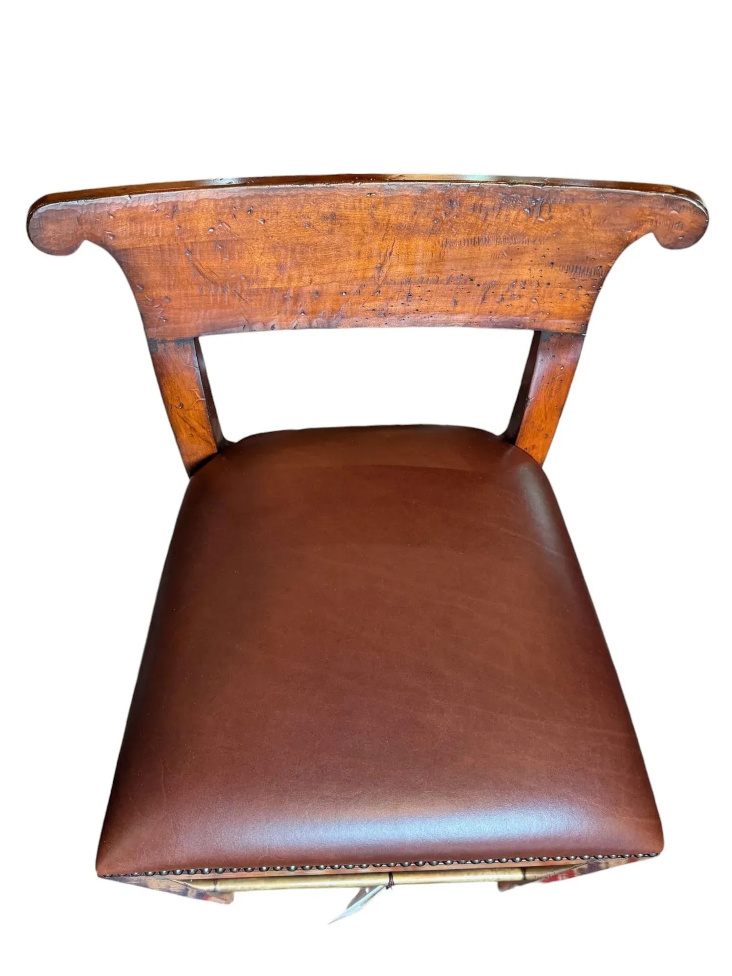 New Henredon Acquisitions Leather Wood and Brass Bar Stools - A Set of 3 - 7