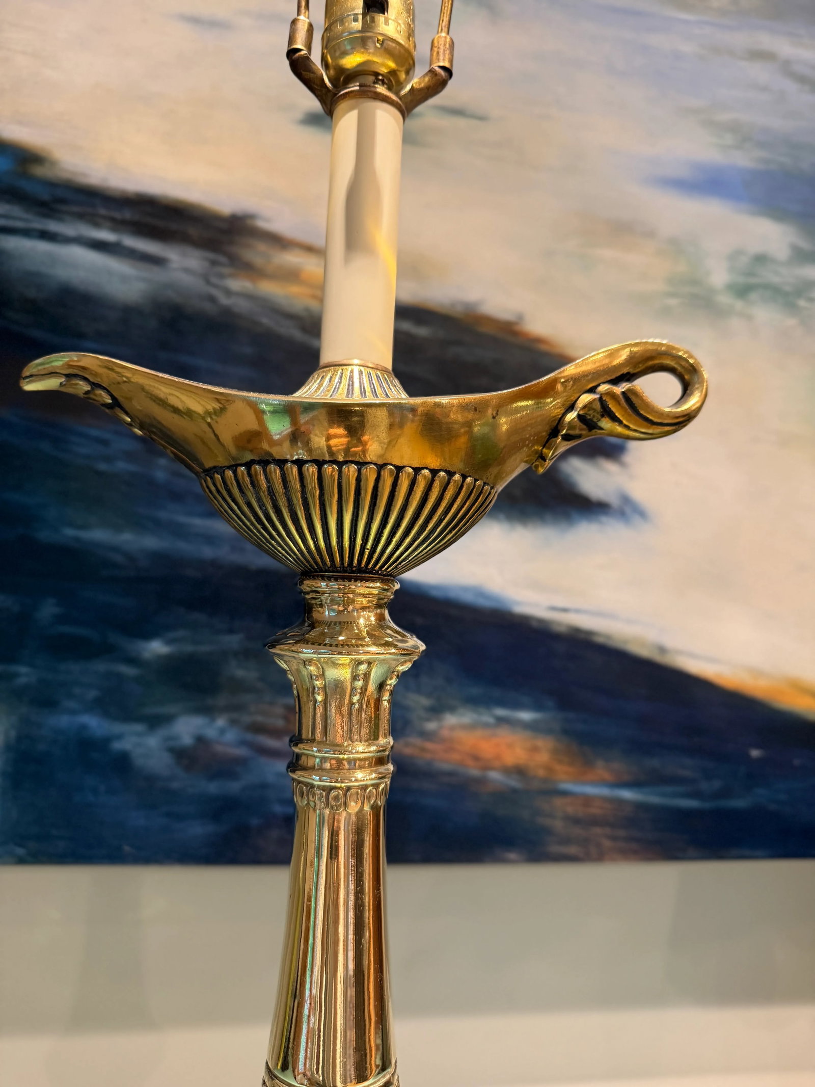 Brass Neoclassical Hollywood Regency Brass Aladdin Tall Table Lamp - 7