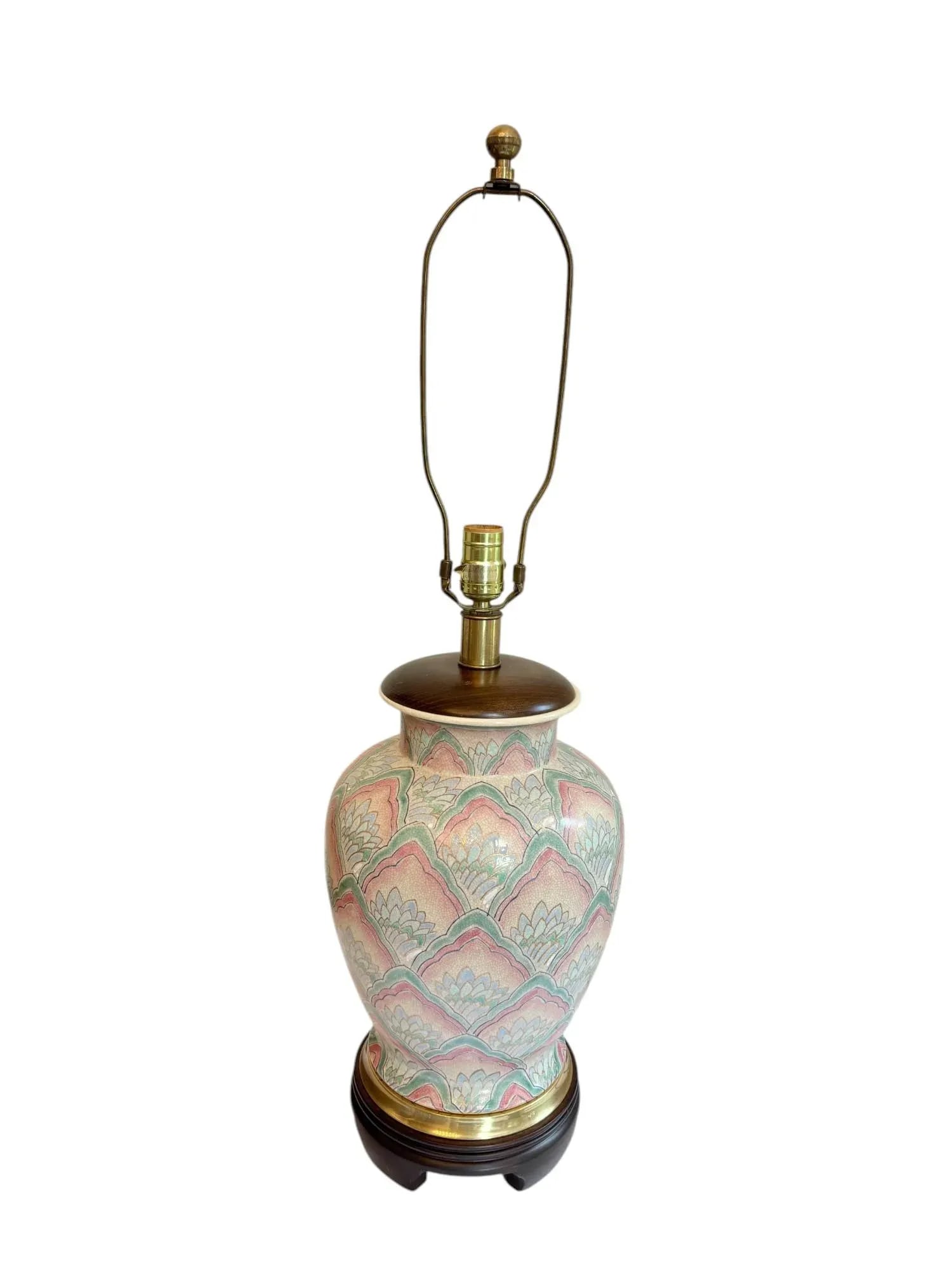 Late 20th Century Frederick Cooper Pink and Teal Urn Lamp - 2