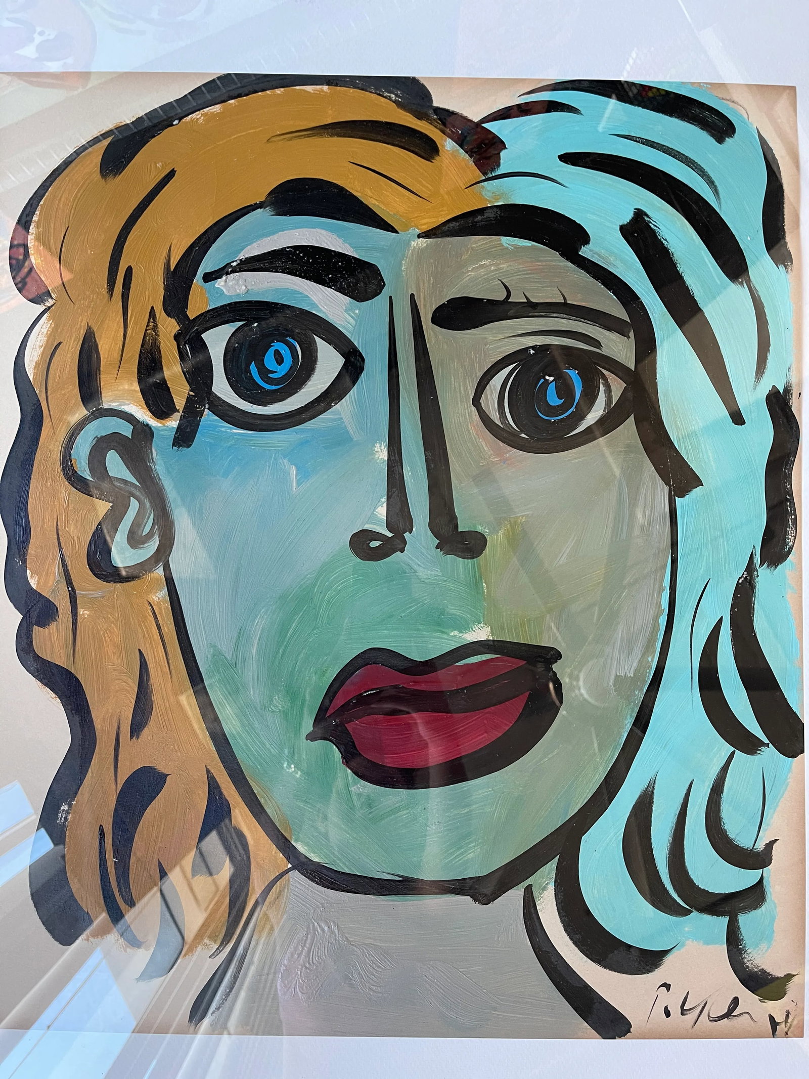 1974 Abstract Expressionist Portrait Acrylic Painting by Peter Keil, Framed - 2