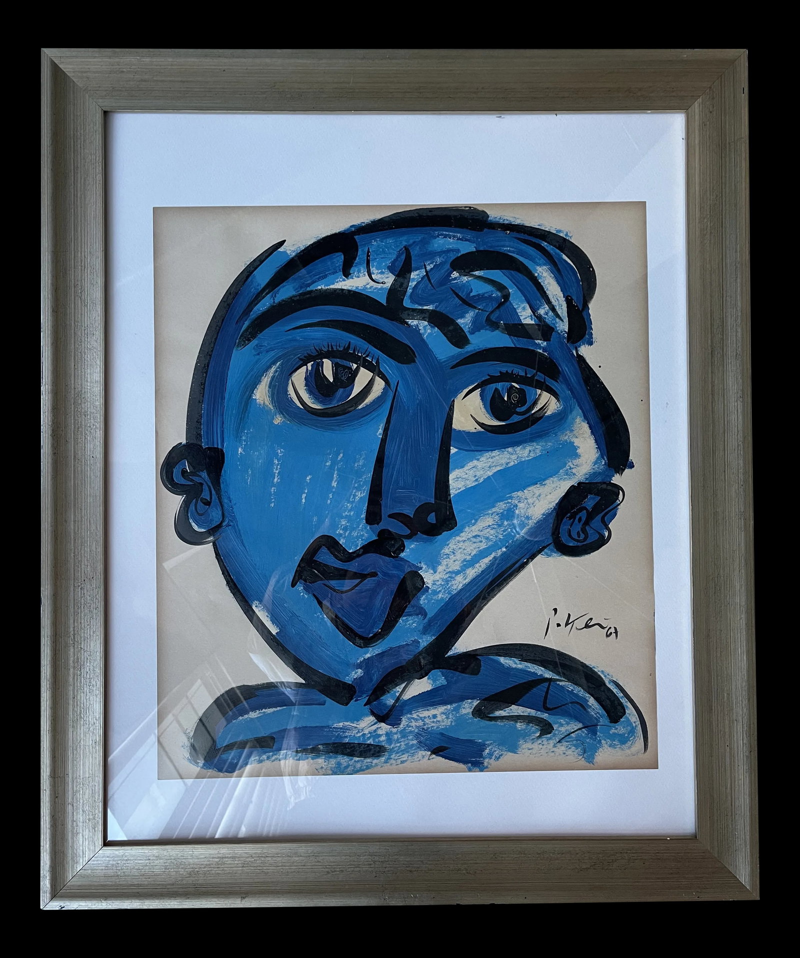 Mid 20th Century Abstract Expressionist Portrait Acrylic Painting by Peter Keil, Framed: Peter Keil is a German artist that focuses primarily on abstract expressionism. Keil painted with some of the greats including Joan MirÃ³, Pablo Picasso and Andy Warhol, to name a few. This is a