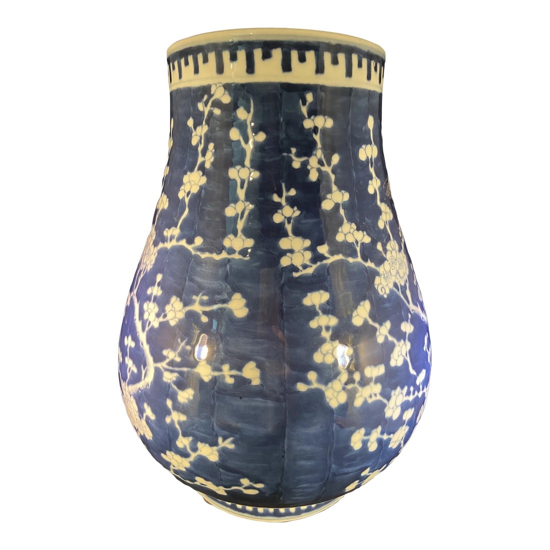 Late 20th Century Hand Painted Japanese Blue & White Cherry Blossom Vase (1 of 4)