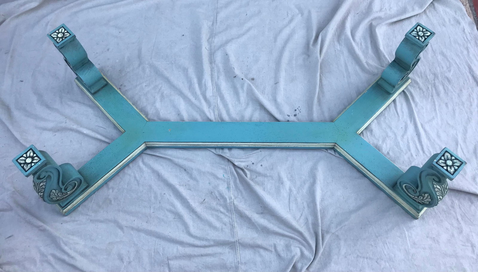 Vintage Turquoise Blue Wood Corbel Coffee Table Base - 13