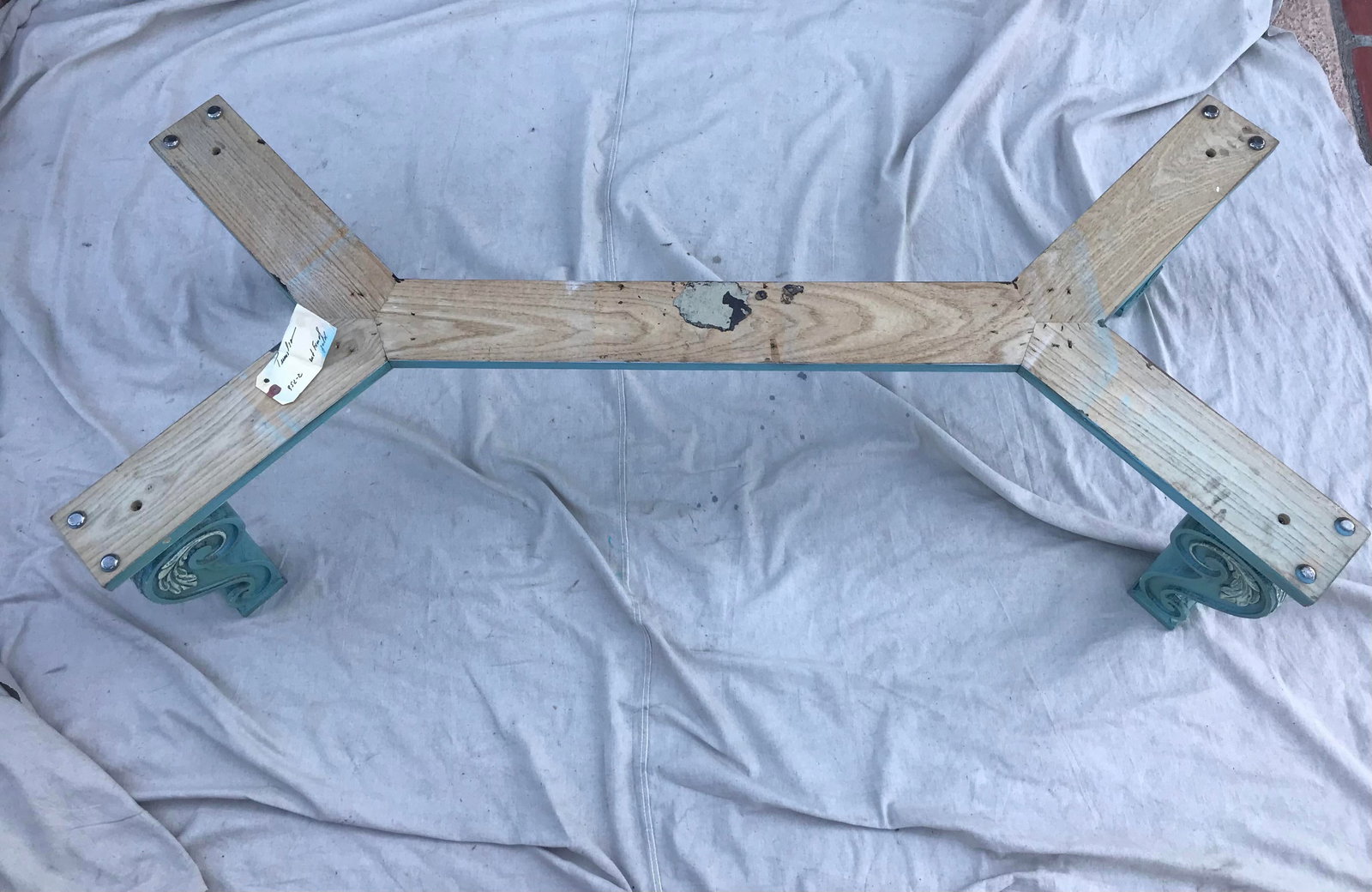 Vintage Turquoise Blue Wood Corbel Coffee Table Base - 3