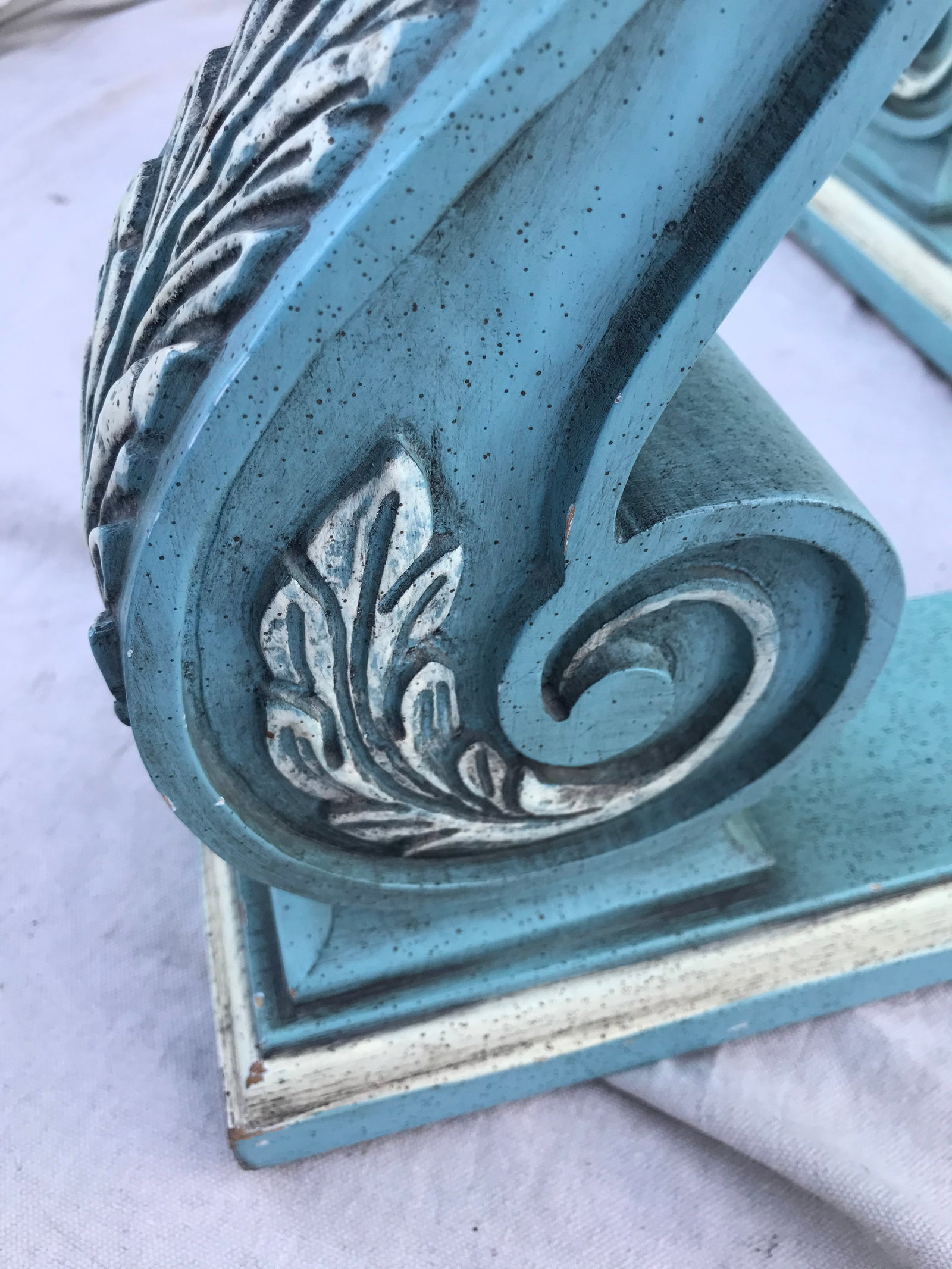 Vintage Turquoise Blue Wood Corbel Coffee Table Base - 4