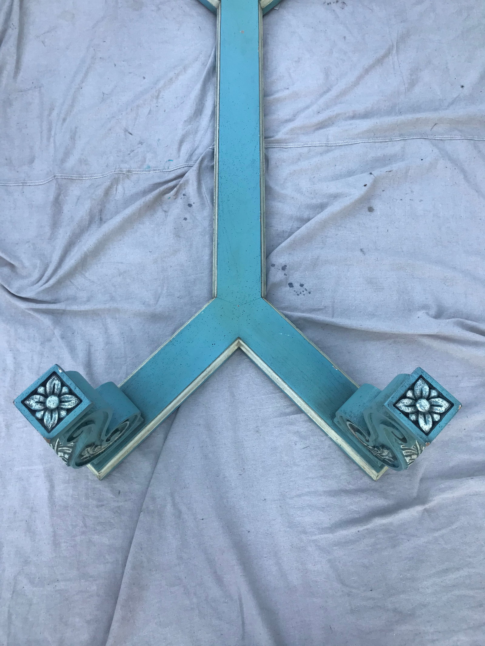 Vintage Turquoise Blue Wood Corbel Coffee Table Base - 6