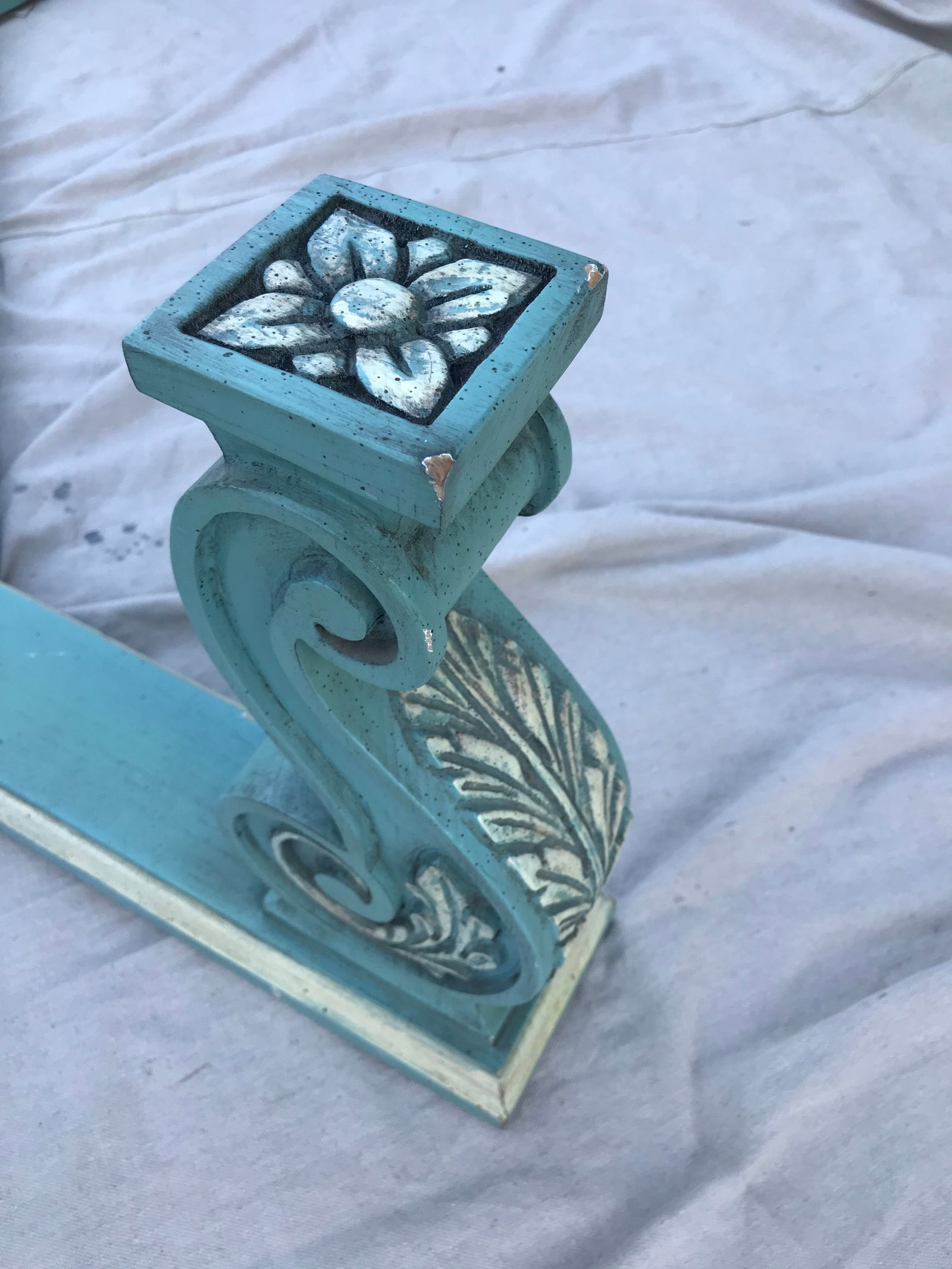 Vintage Turquoise Blue Wood Corbel Coffee Table Base - 7
