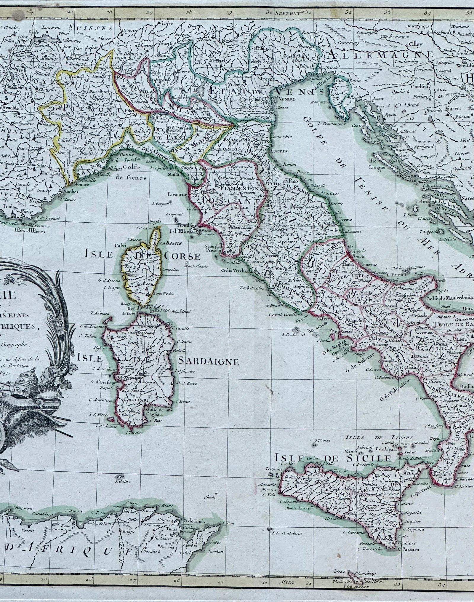Antique Map of Italy and Corsica, Sardinia, and Sicily by Janvier, 1783 - 2