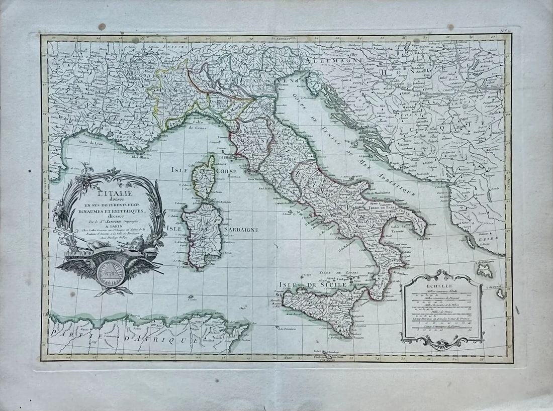 Antique Map of Italy and Corsica, Sardinia, and Sicily by Janvier, 1783 - 5