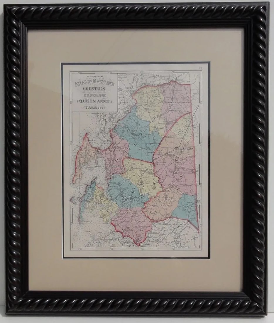 Maryland: Talbot, Queen Anne & Caroline, Framed Antique Map, Circa 1873 - 2