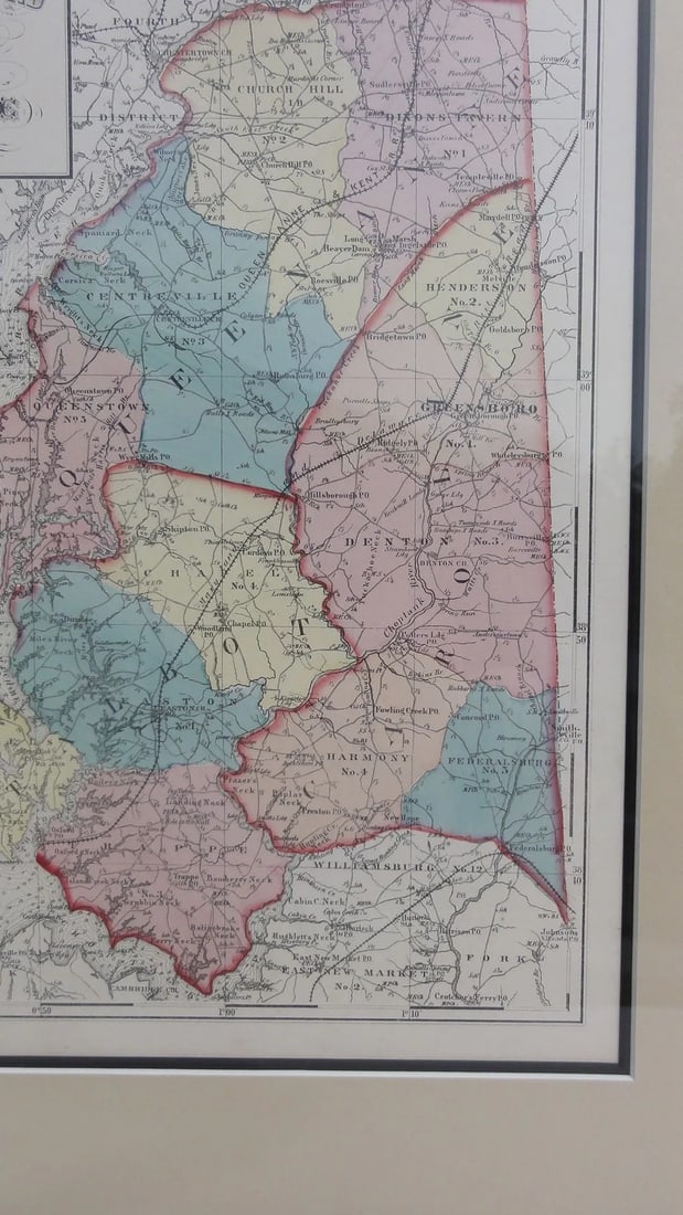 Maryland: Talbot, Queen Anne & Caroline, Framed Antique Map, Circa 1873 - 4