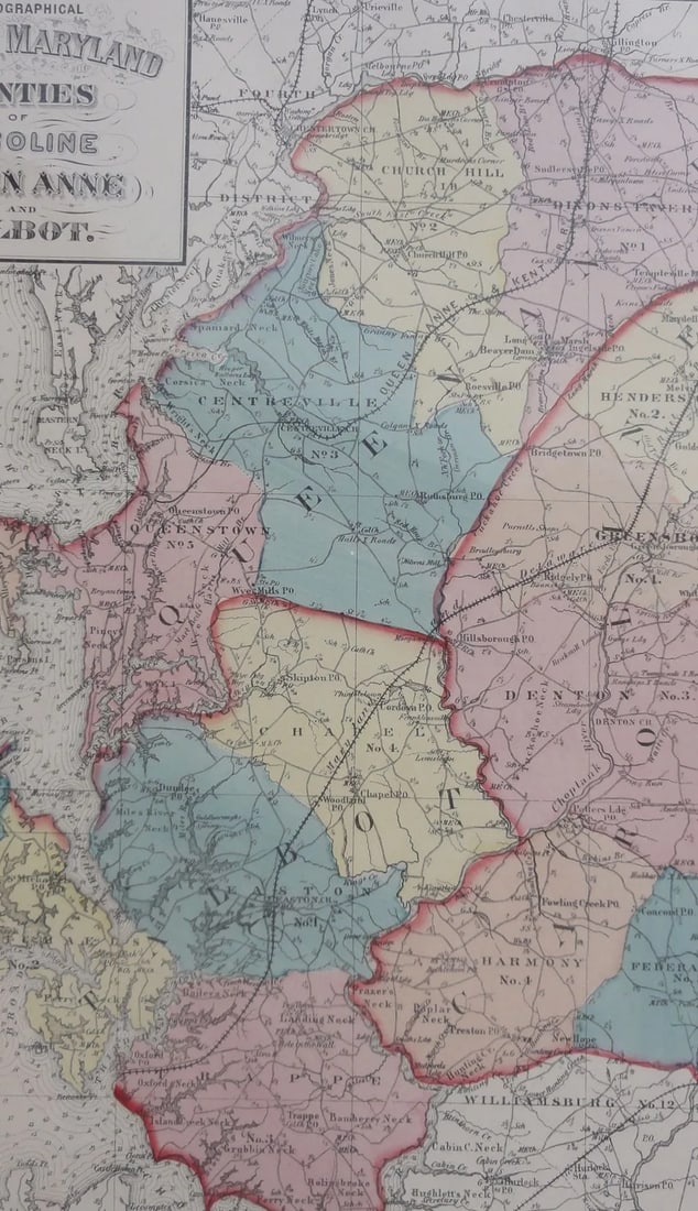 Maryland: Talbot, Queen Anne & Caroline, Framed Antique Map, Circa 1873 - 5