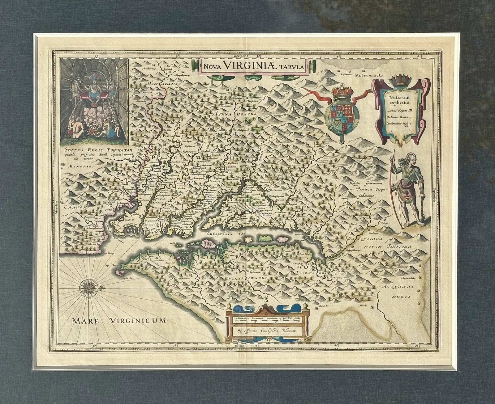 Capt. John Smith's Map of Virginia & Chesapeake Bay, by Blaeu, 1612 - 3