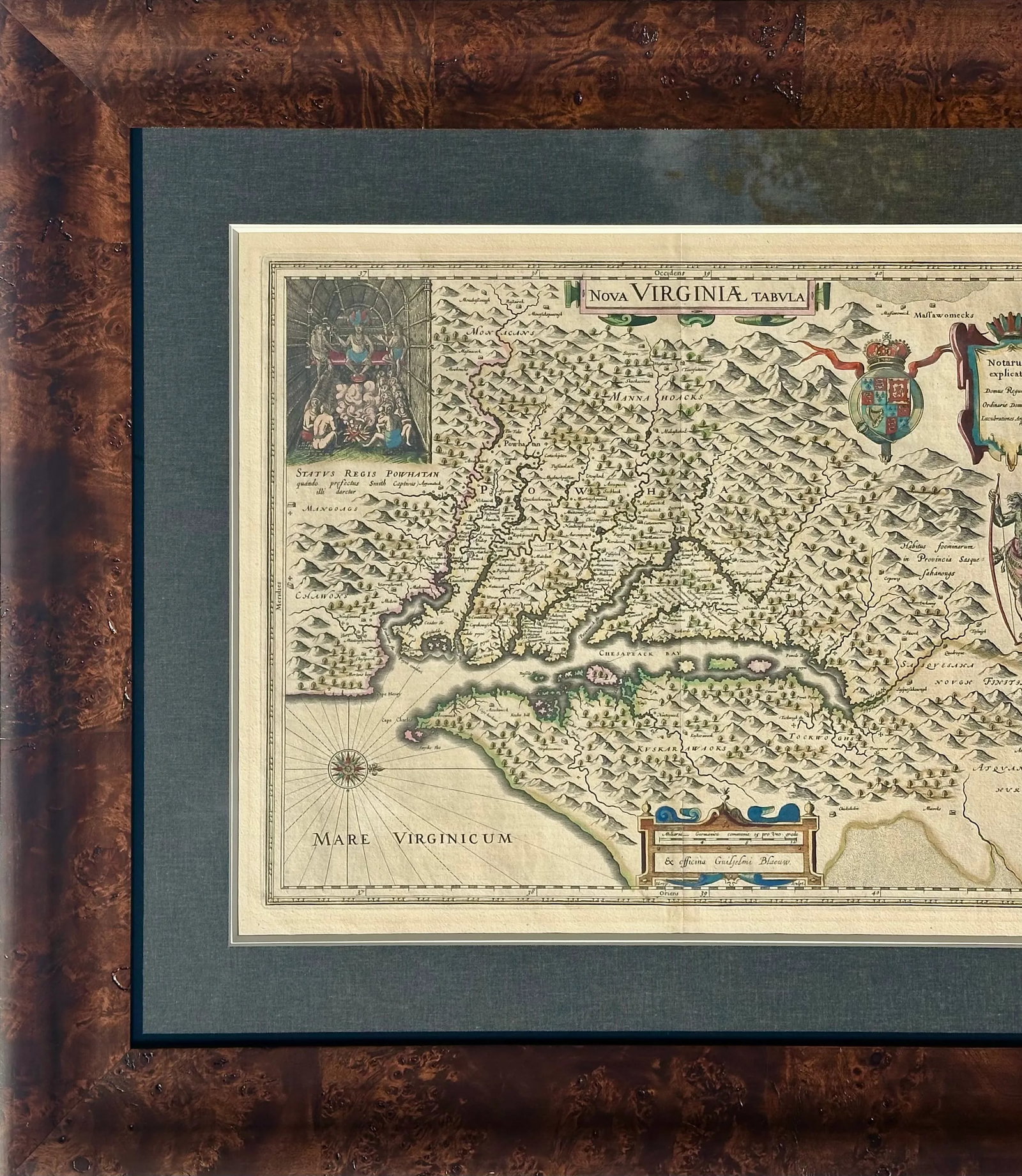 Capt. John Smith's Map of Virginia & Chesapeake Bay, by Blaeu, 1612 - 5