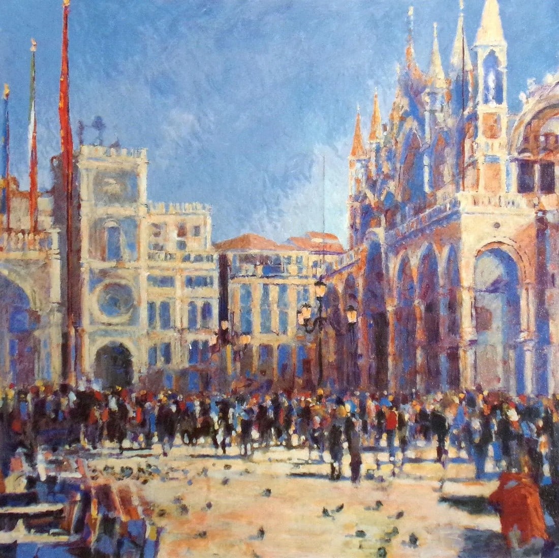 Late 20th Century "Venice I" Impressionist Serigraph of San Marco Square by John Hammond: Venice I Unframed limited edition serigraph on paper. Hand signed, titled and numbered by the artist in pencil. Paper Size: 20" x 21", Image Size: 17" x 17". Edition Number: 336/450. Condition is