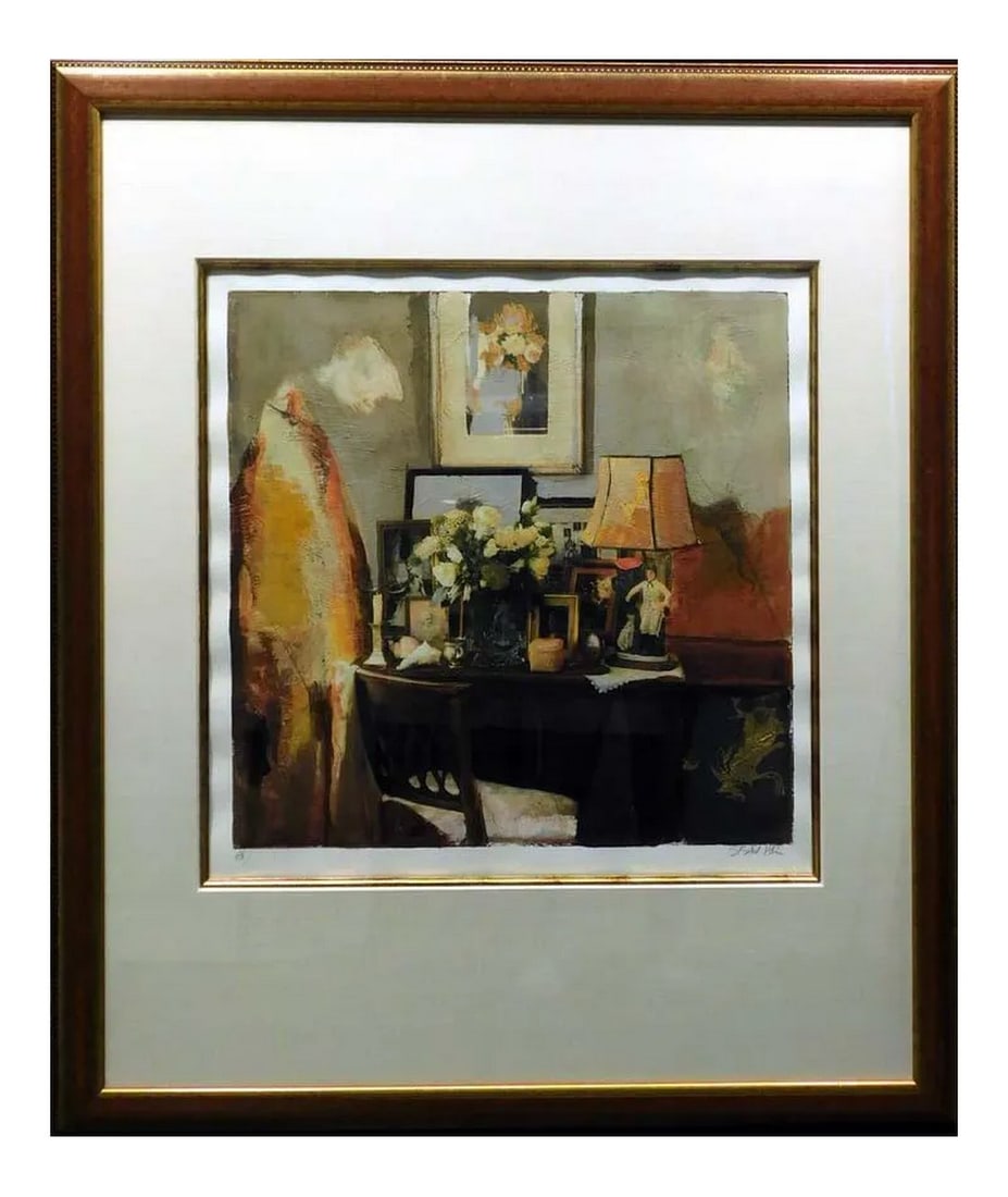 Contemporary Tabletop Still Life Print by Starlie Sokol Hohne, Framed: Untitled framed by Starlie Sokol Hohne Hand Signed by the Artist Art Condition: Mint Beautiful museum mounted, matted and custom framed Image Size: 23"x 23" Frame Size: 44" x 38" Starlie