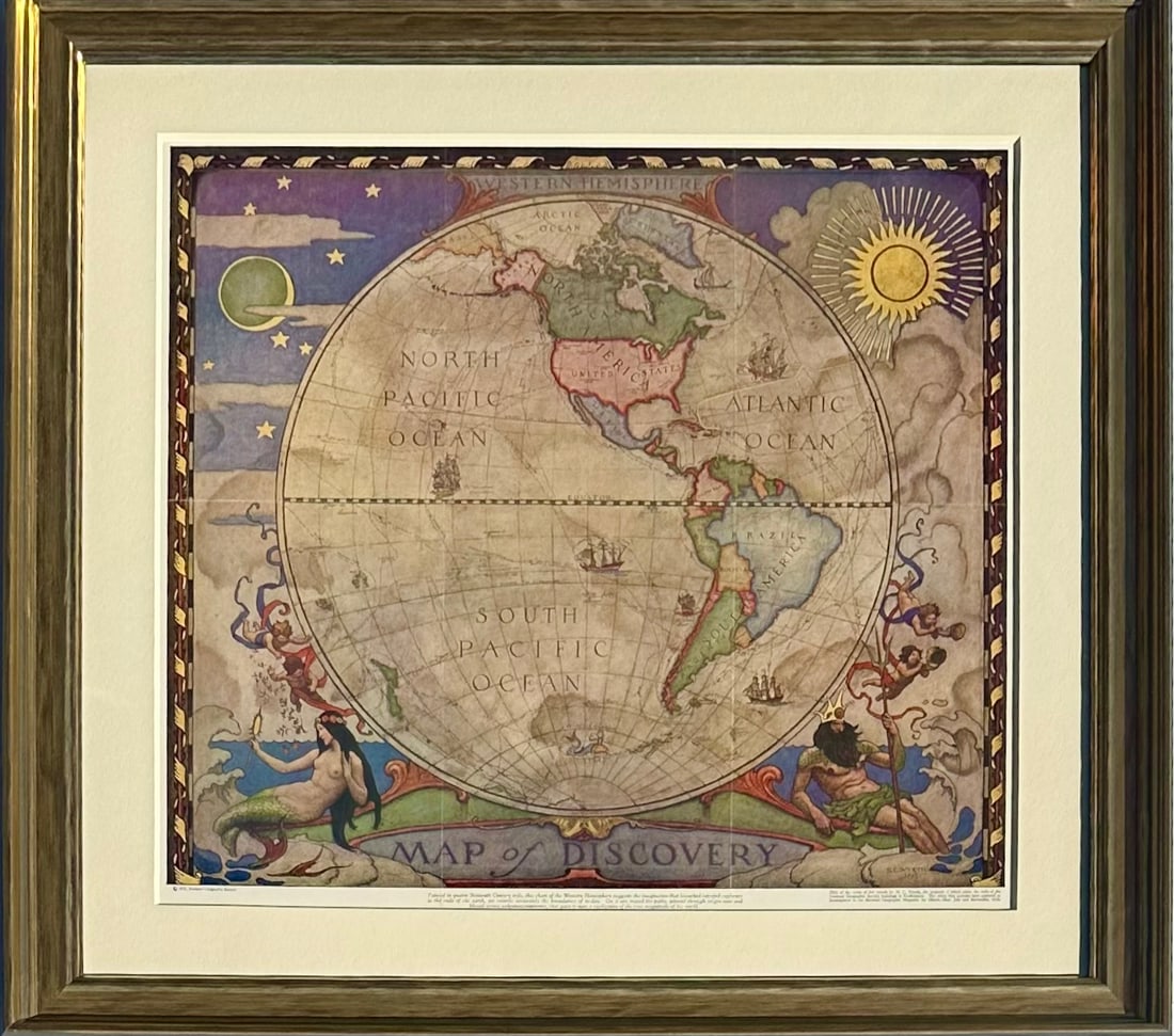 Map of Discovery, Nc Wyeth, 1928 (Set of 2, Framed) - 2