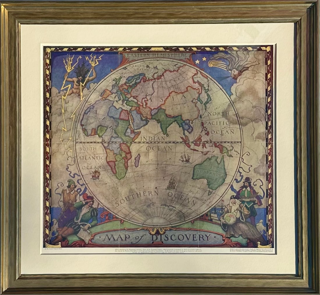 Map of Discovery, Nc Wyeth, 1928 (Set of 2, Framed) - 3